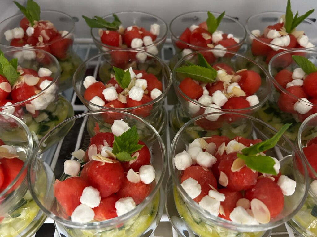 Summer salad with water melon for walking dinner catering service