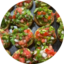 Crostini with guacamole and pico de gallo