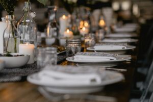 Table set for sitting dinner.